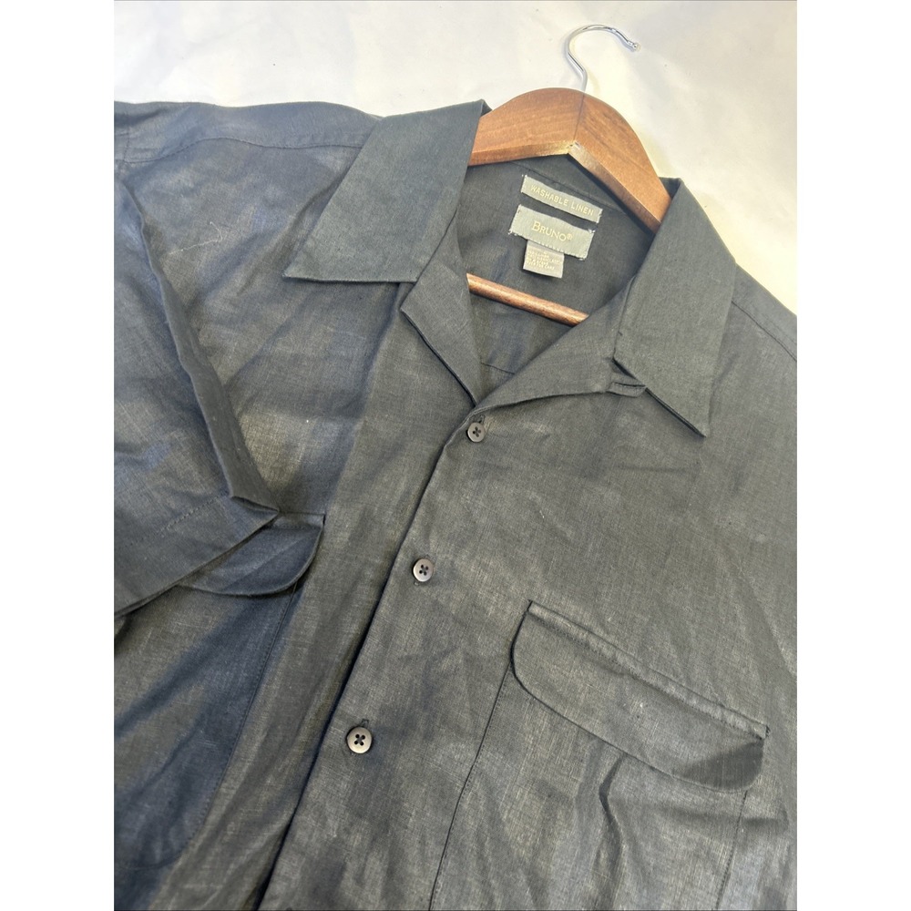 Bruno New York Linen Shirt Short Sleeve Button‎ Up Black Casual Mens Large